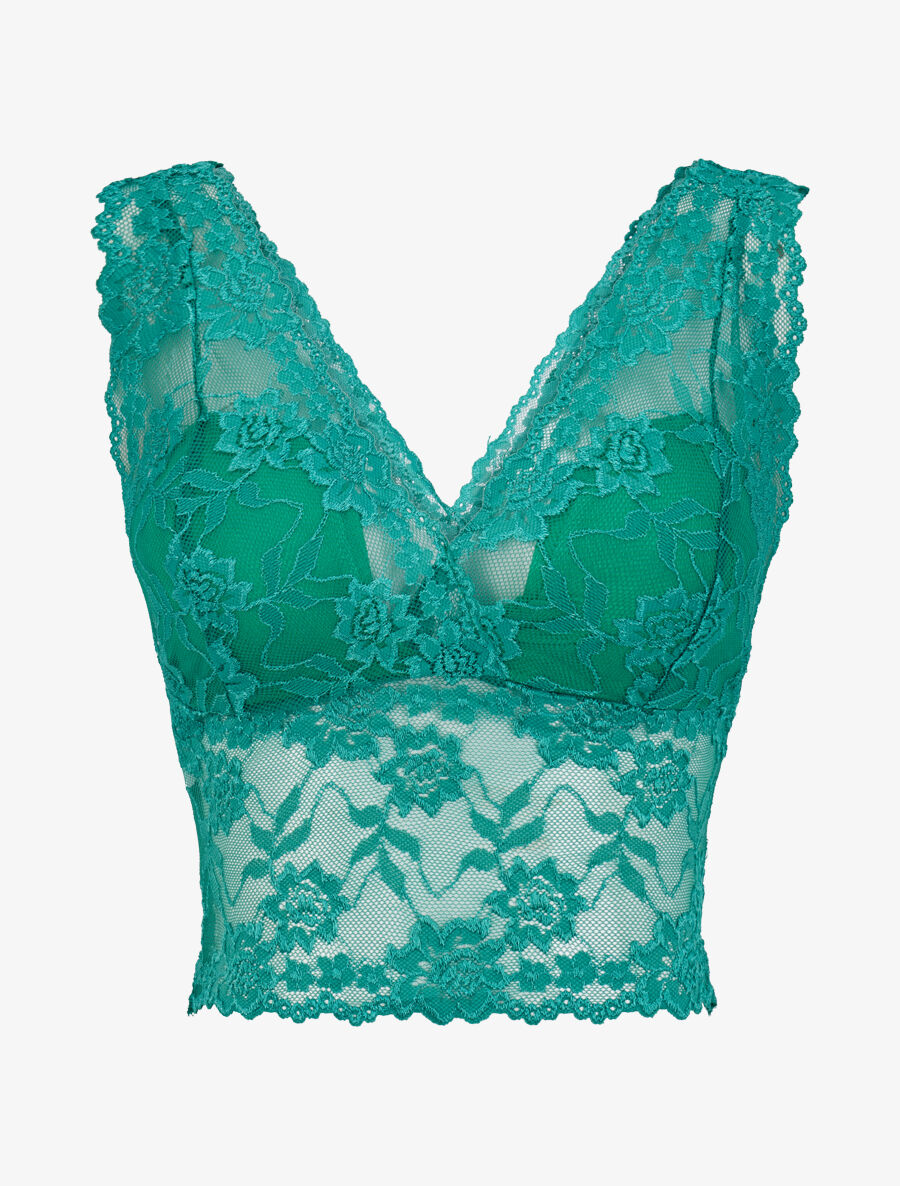 Crop top transparent en dentelle - Vert - 1