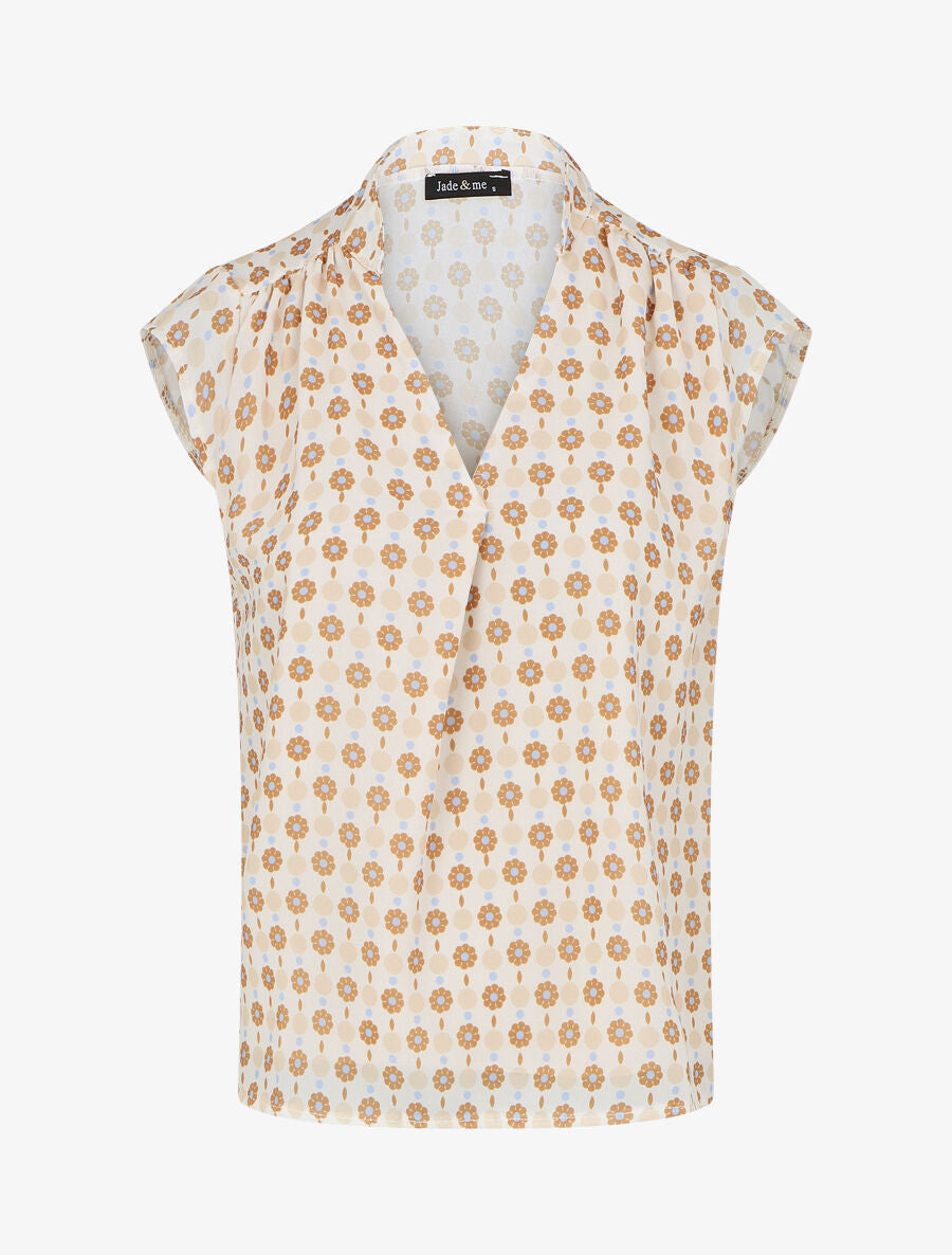 Top fluide sans manches imprimé petites fleurs - Beige - 1