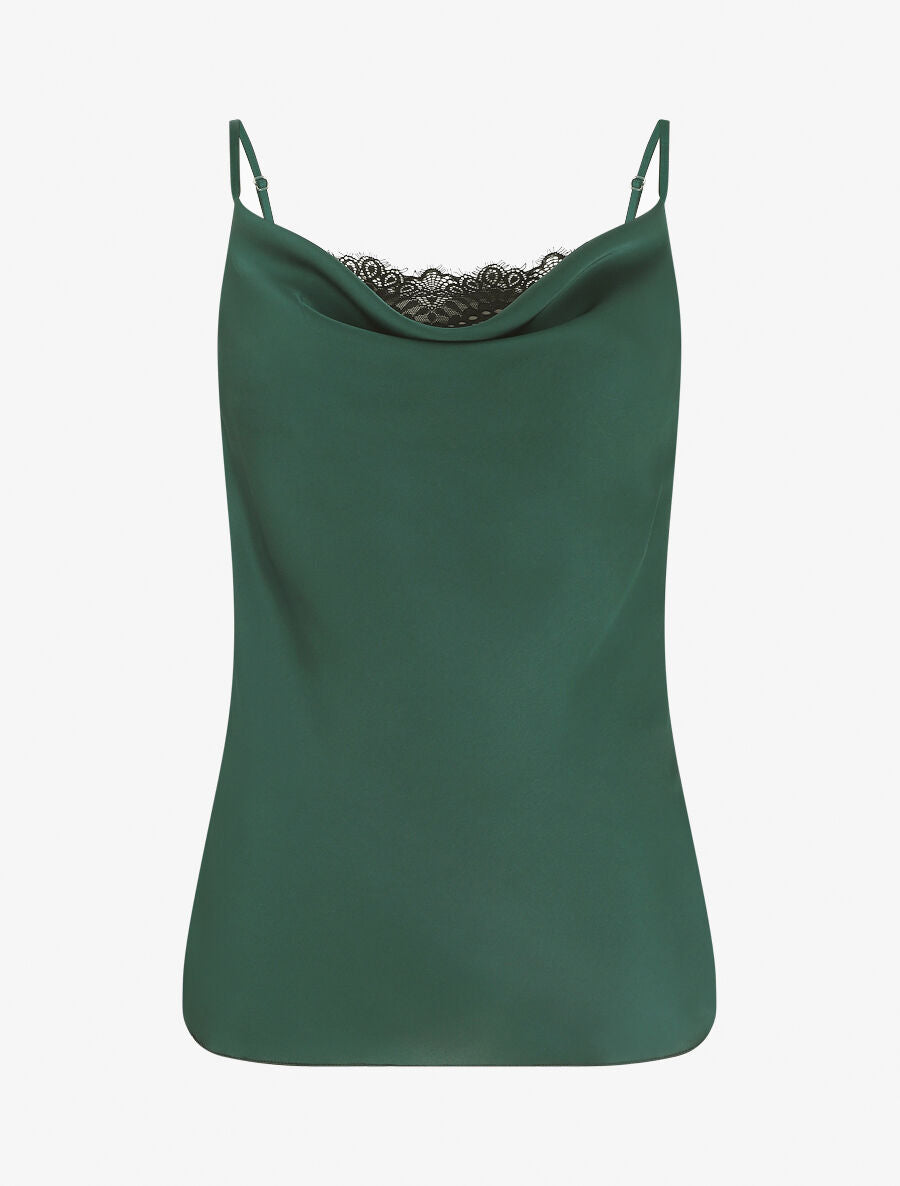 Caraco satiné col bénitier à dentelle - Vert émeraude - 1