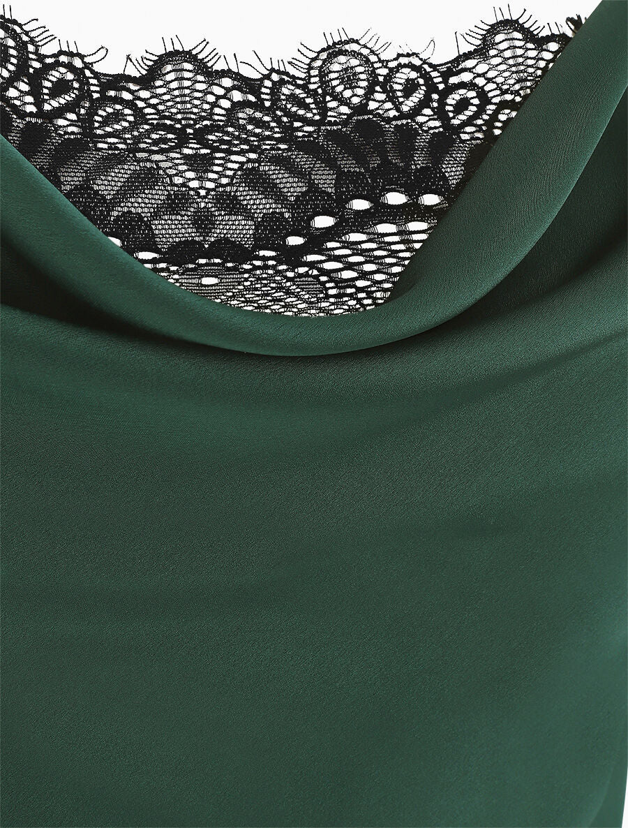 Caraco satiné col bénitier à dentelle - Vert émeraude - 3