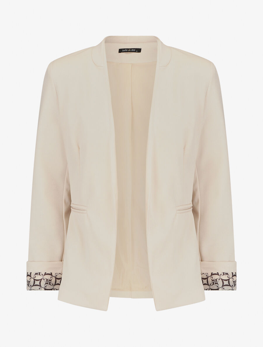Blazer manches à revers imprimé - Beige - 1
