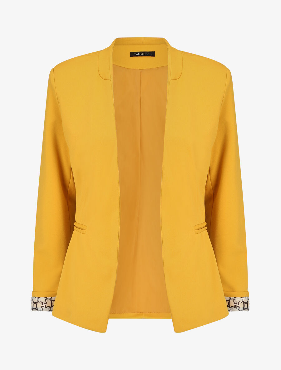 Blazer manches à revers imprimé - Moutarde - 1