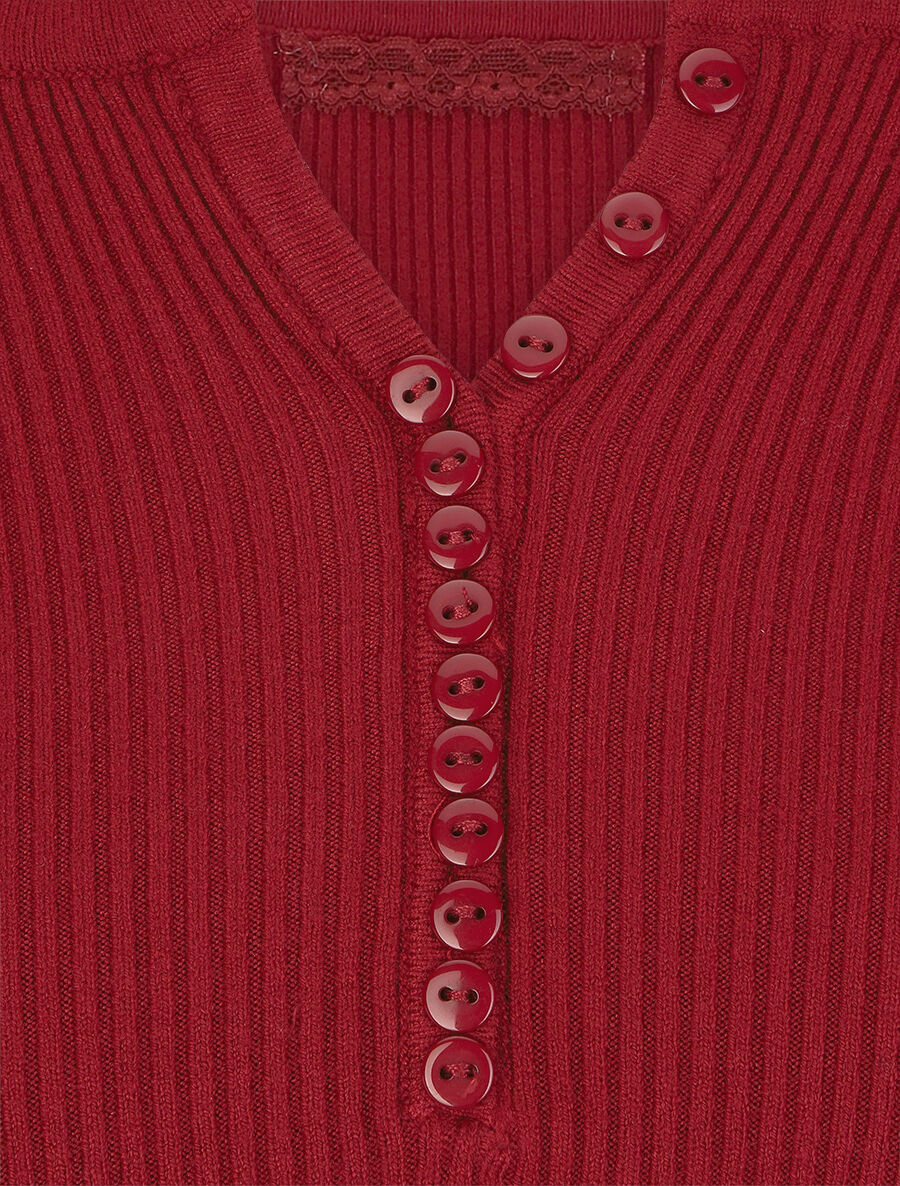Pull côtelé manches longues - Rouge - 3