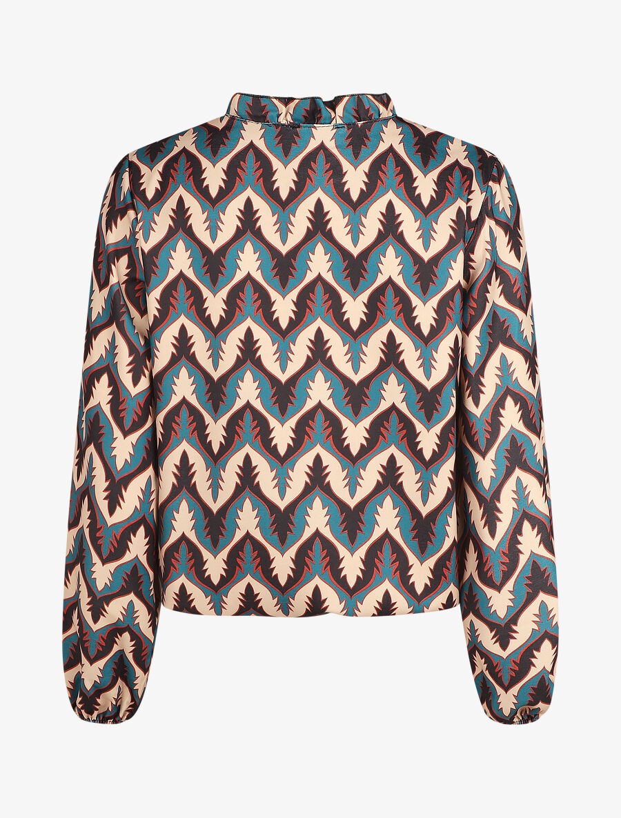 Top col volanté imprimé fantaisie - Bleu canard - 2