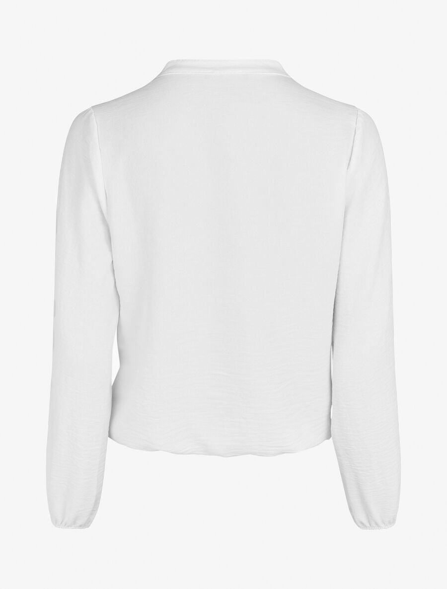 Blouse droite unie à manches longues et col V - Blanc - 2