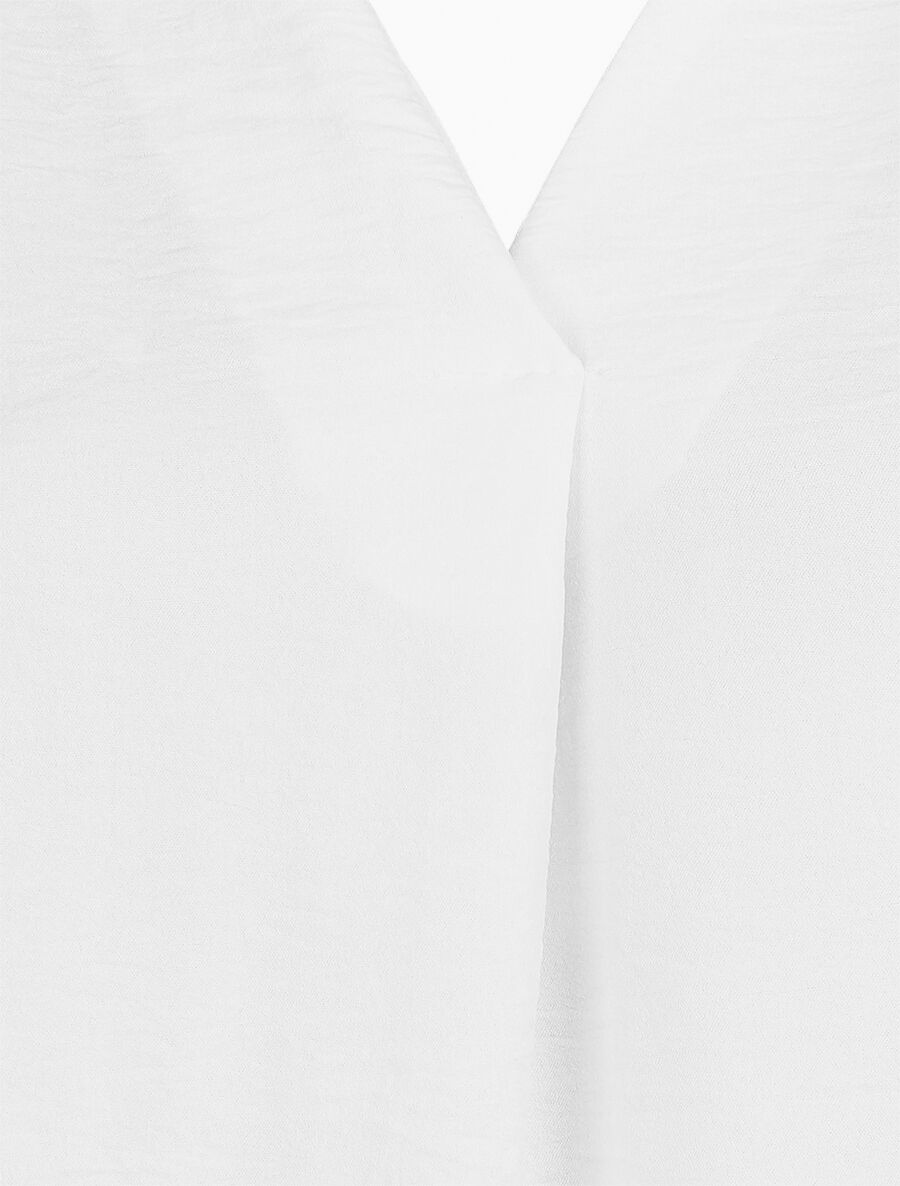 Blouse droite unie à manches longues et col V - Blanc - 3
