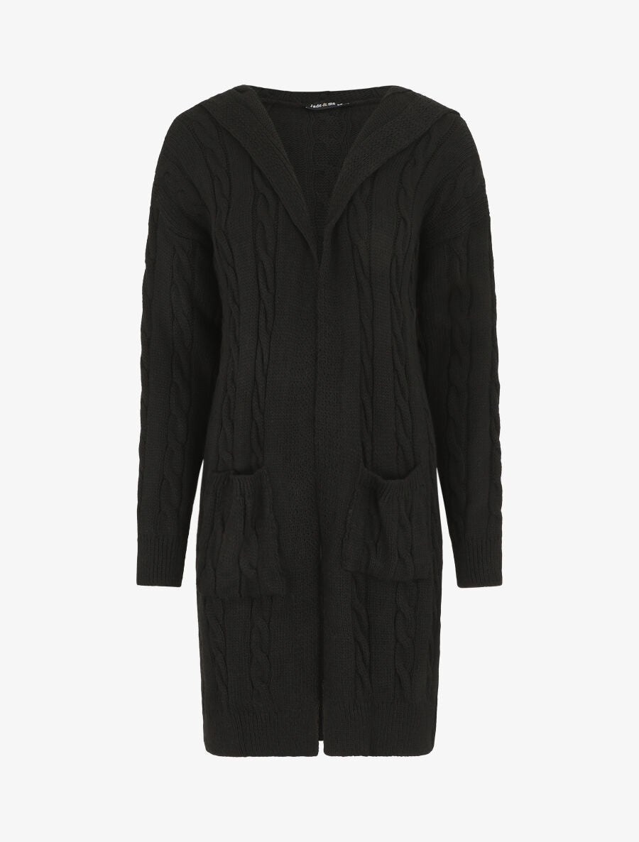 Gilet long à capuche - Noir - 1