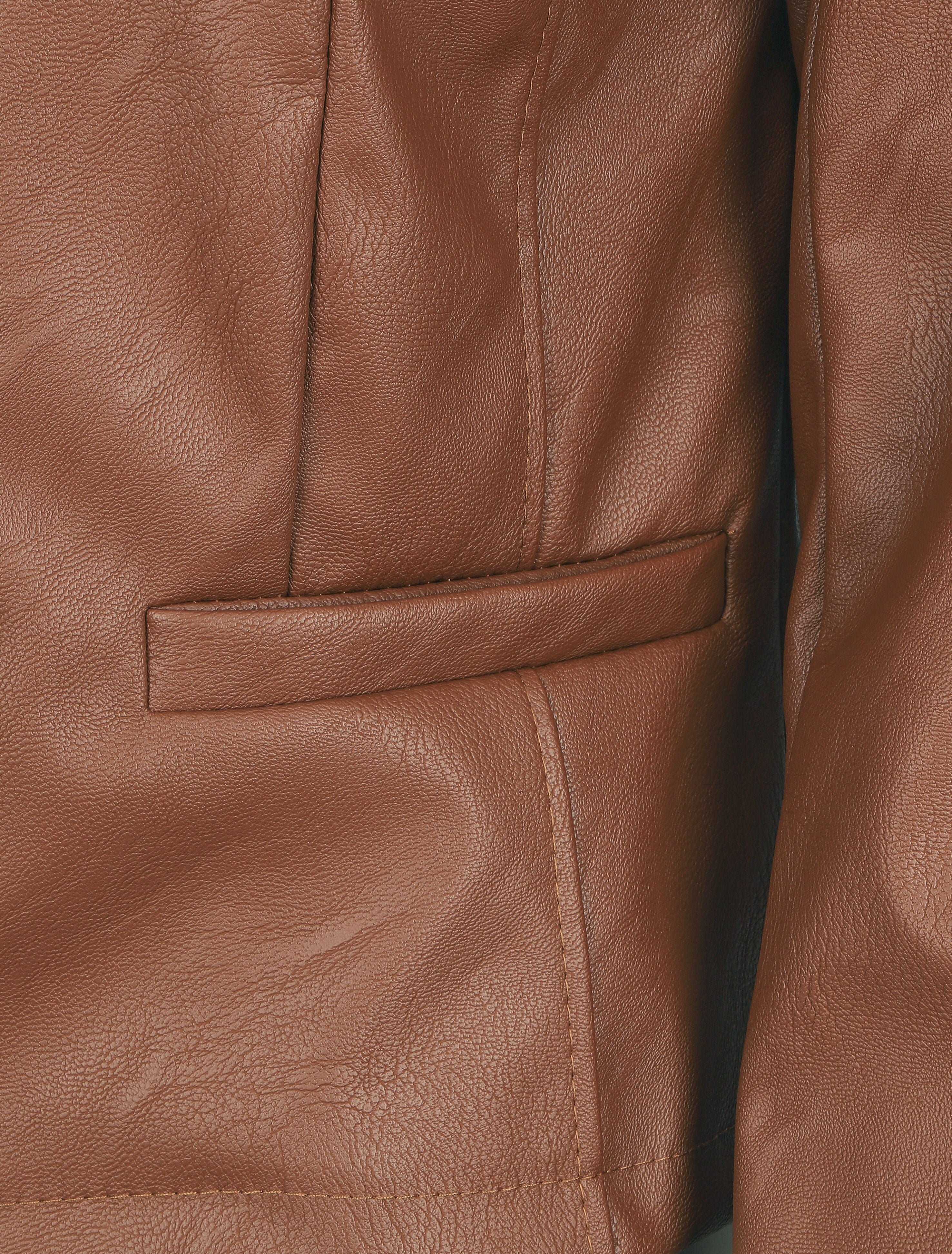 Veste droite zippée en simili - Camel - 3