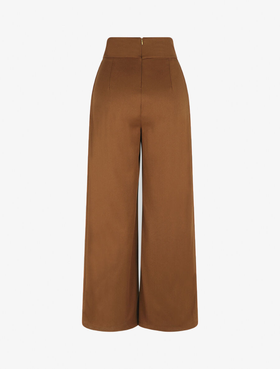Pantalon ample taille haute à boutons - Camel - 2