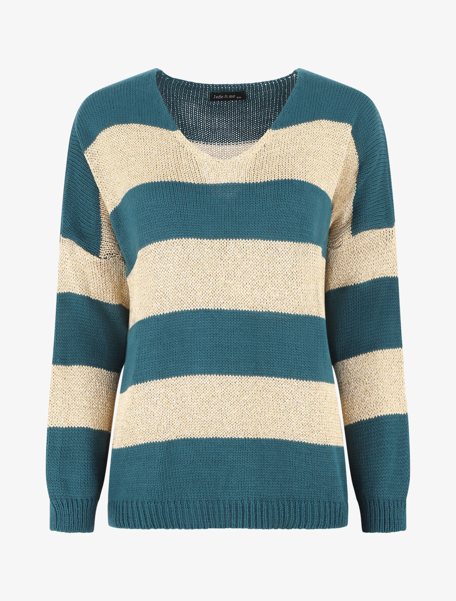 Pull oversize rayé et irisé - Bleu canard - 1
