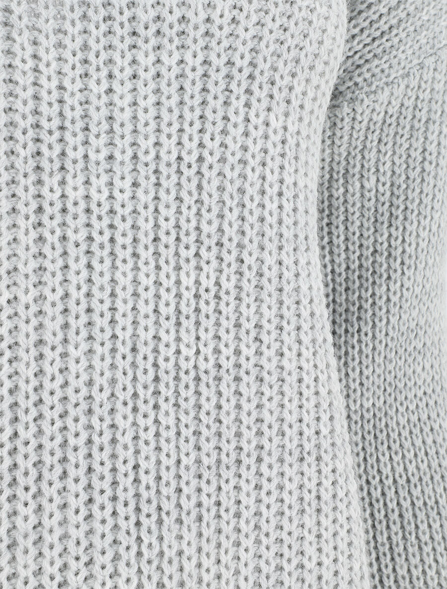 Pull droit col V dos en crochet - Gris clair - 3