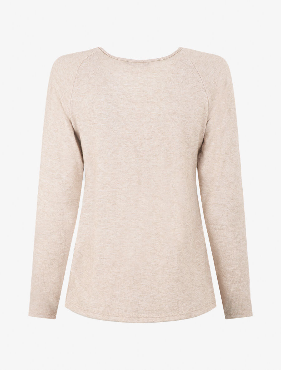 Pull fin uni à col zippé - Beige - 2