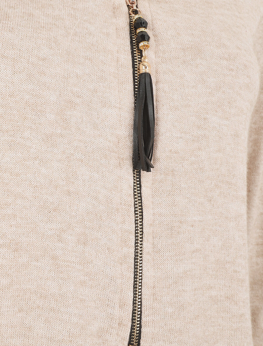 Pull fin uni à col zippé - Beige - 3