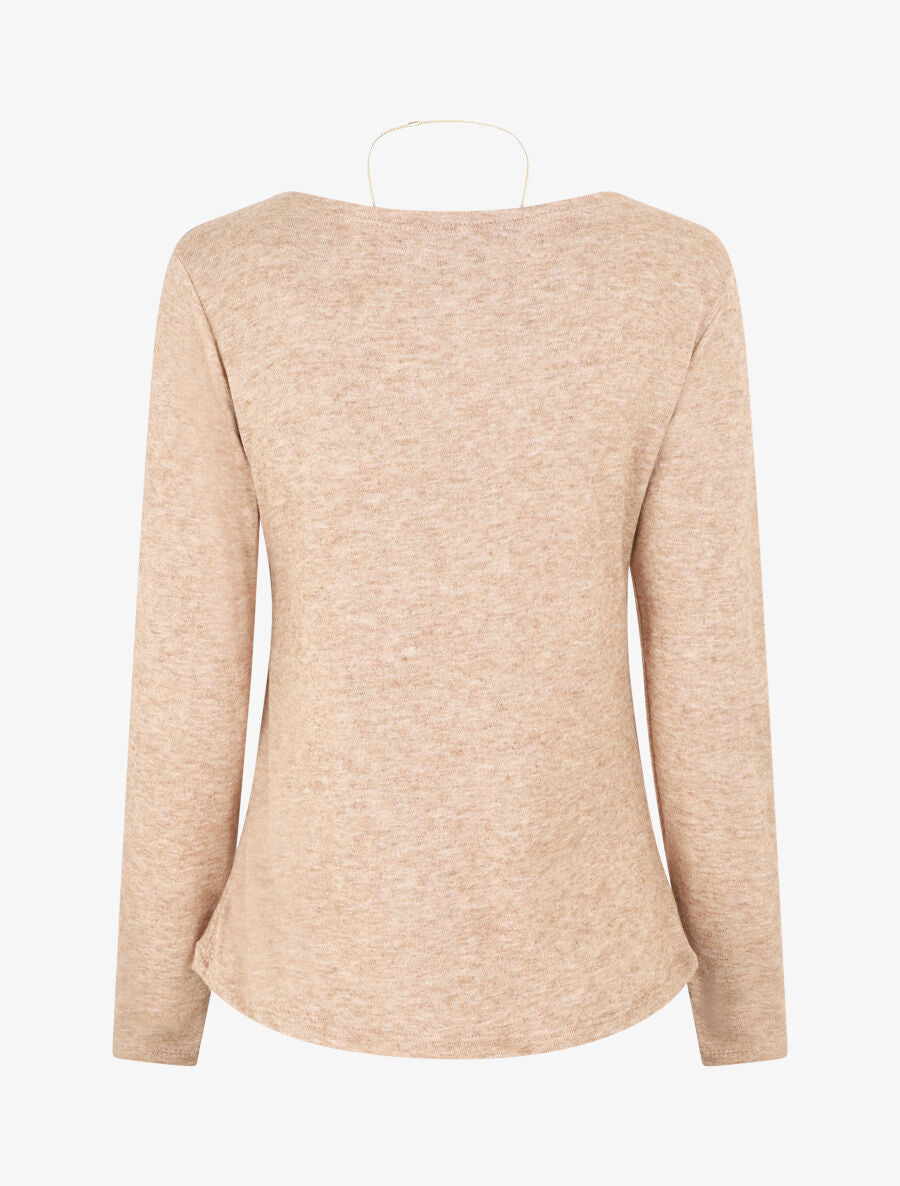 Pull fin uni et sautoir - Beige - 2