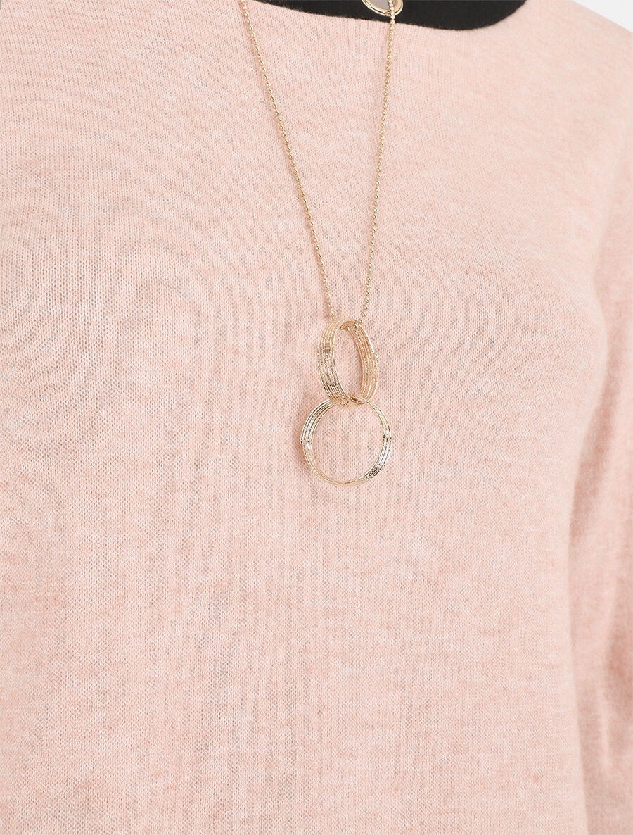 Pull fin uni et sautoir - Rose - 3