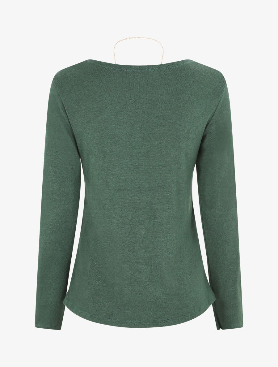 Pull fin uni et sautoir - Vert sapin - 2