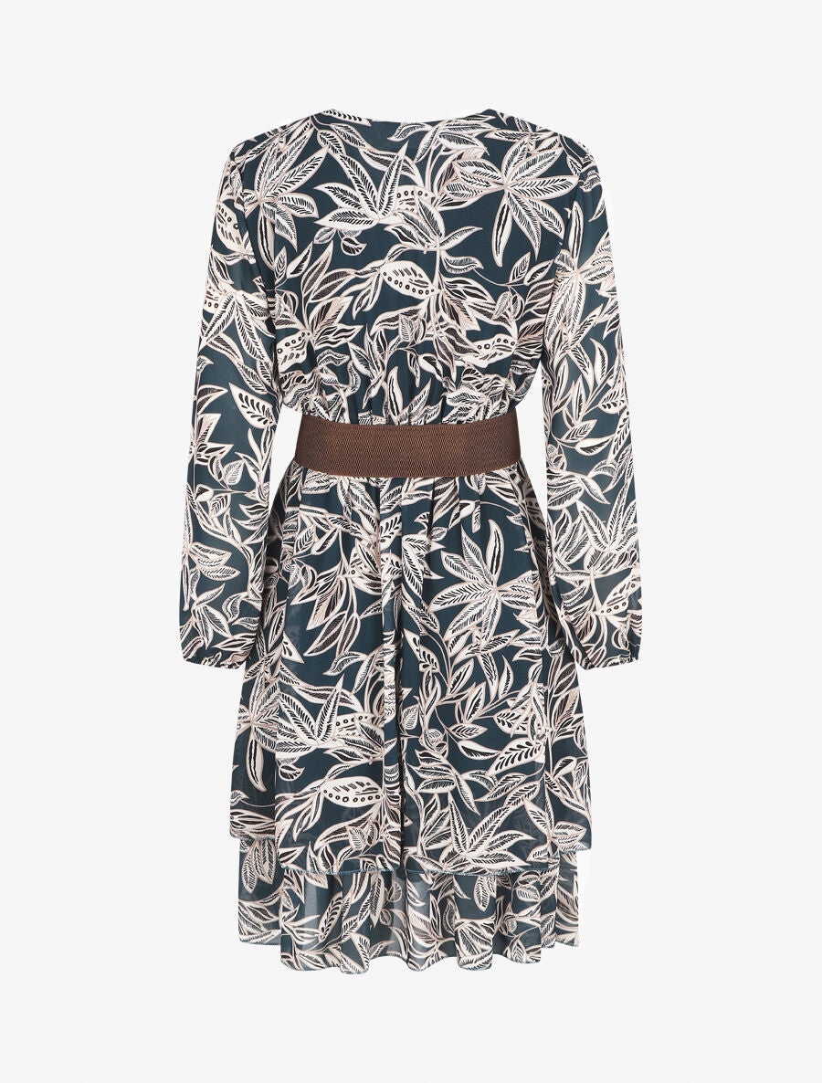 Robe mi-longue motif feuilles - Bleu - 4