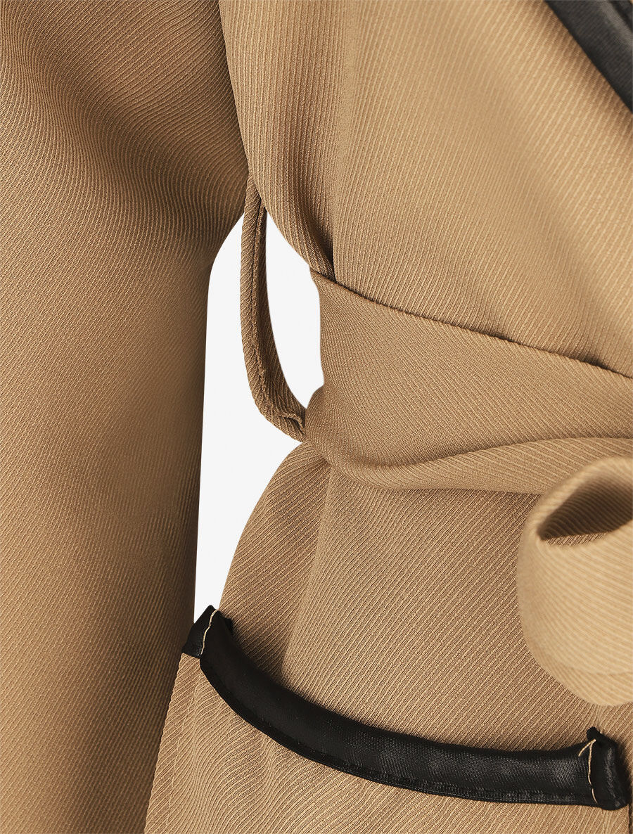 Veste longue à capuche coupe droite - Beige - 3