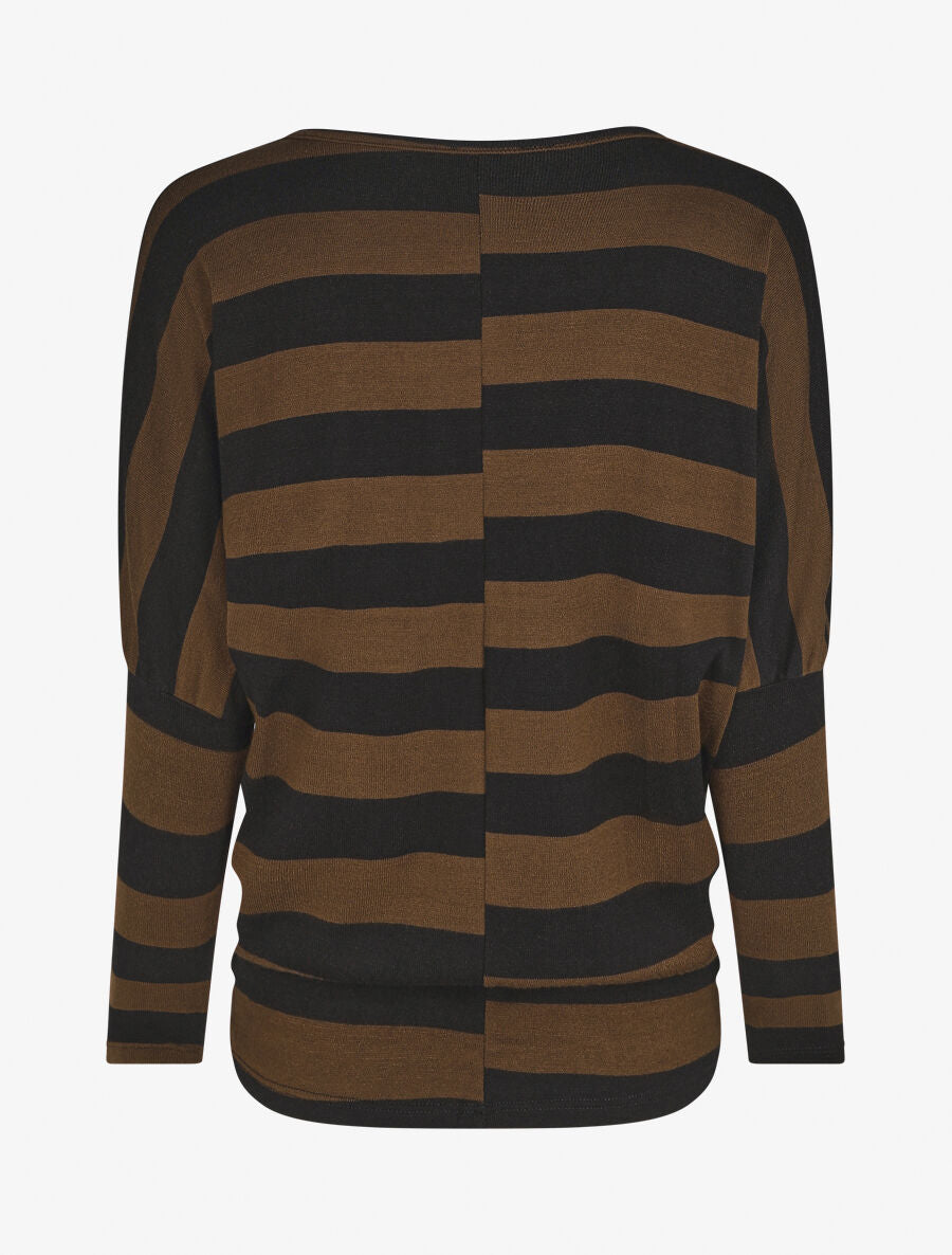 Pull ample motif rayé - Marron - 2
