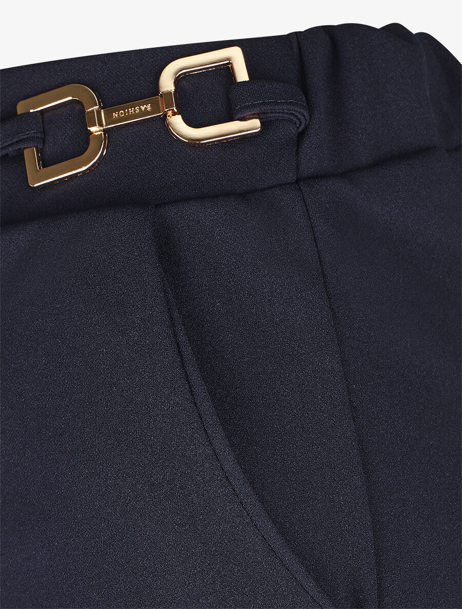 Pantalon ample taille haute à boucles - Marine - 3