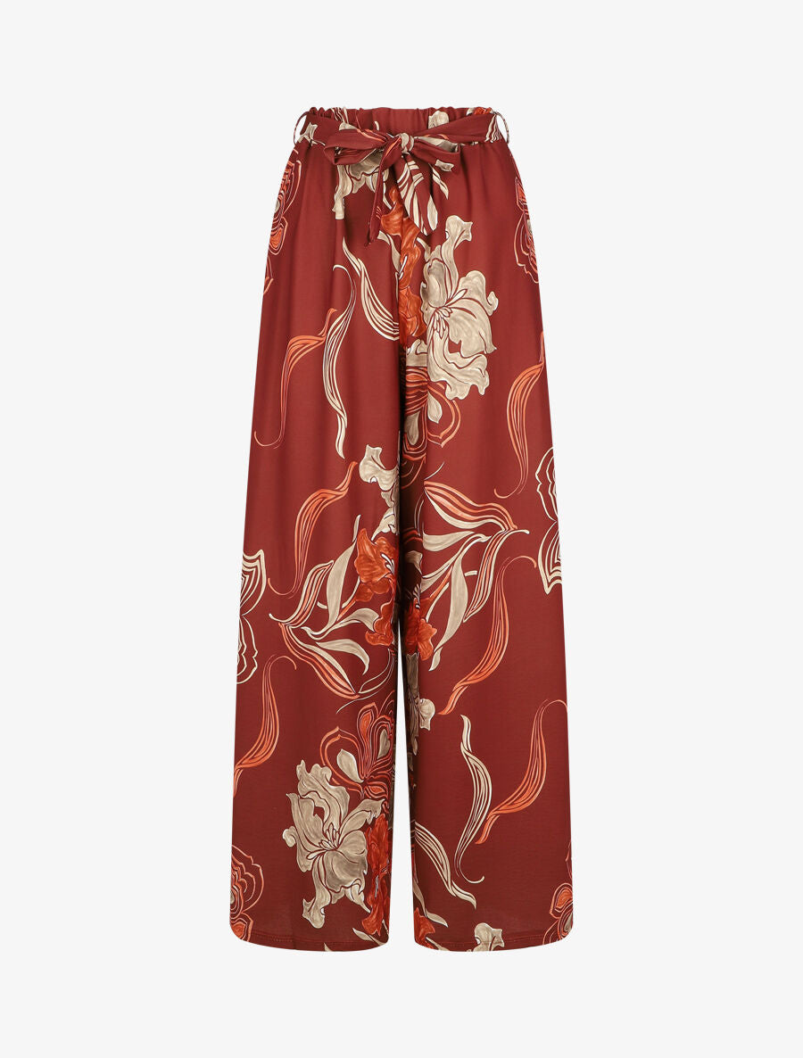 Pantalon ample taille haute imprimé floral - Rouille - 6