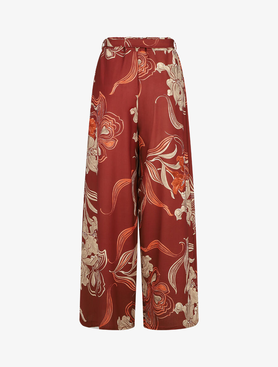 Pantalon ample taille haute imprimé floral - Rouille - 2