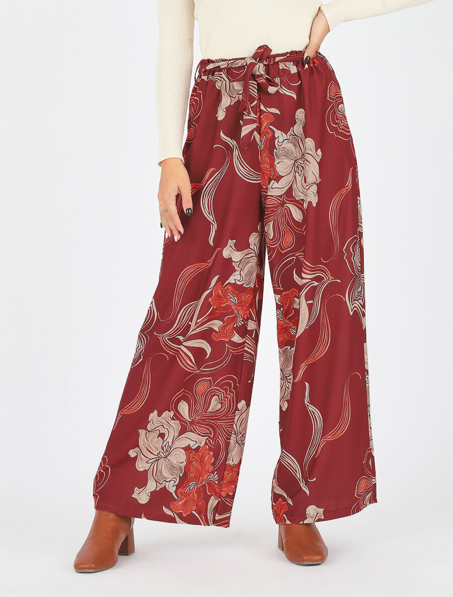 Pantalon ample taille haute imprimé floral - Rouille - 4