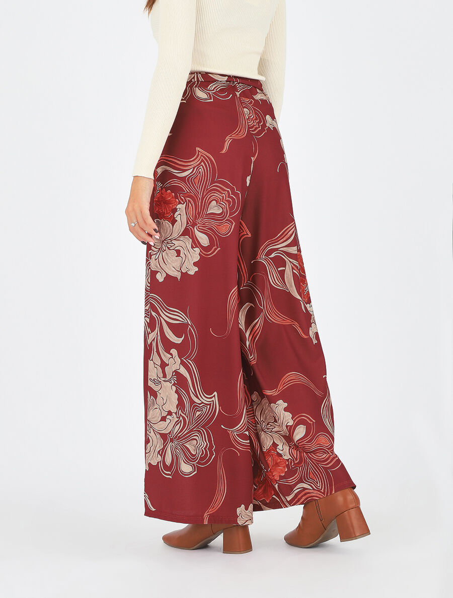Pantalon ample taille haute imprimé floral - Rouille - 5