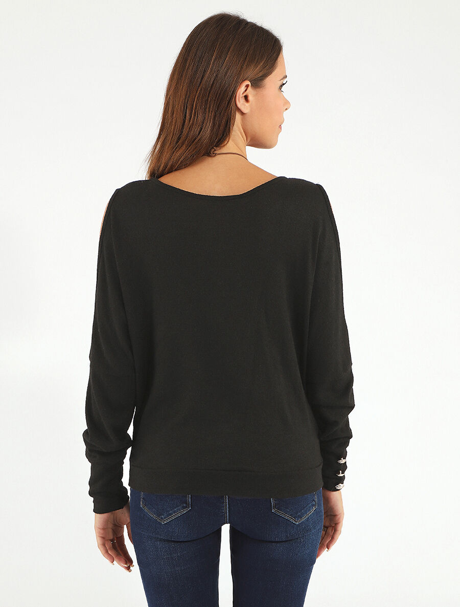 Pull ample à épaules dénudées - Noir - 5