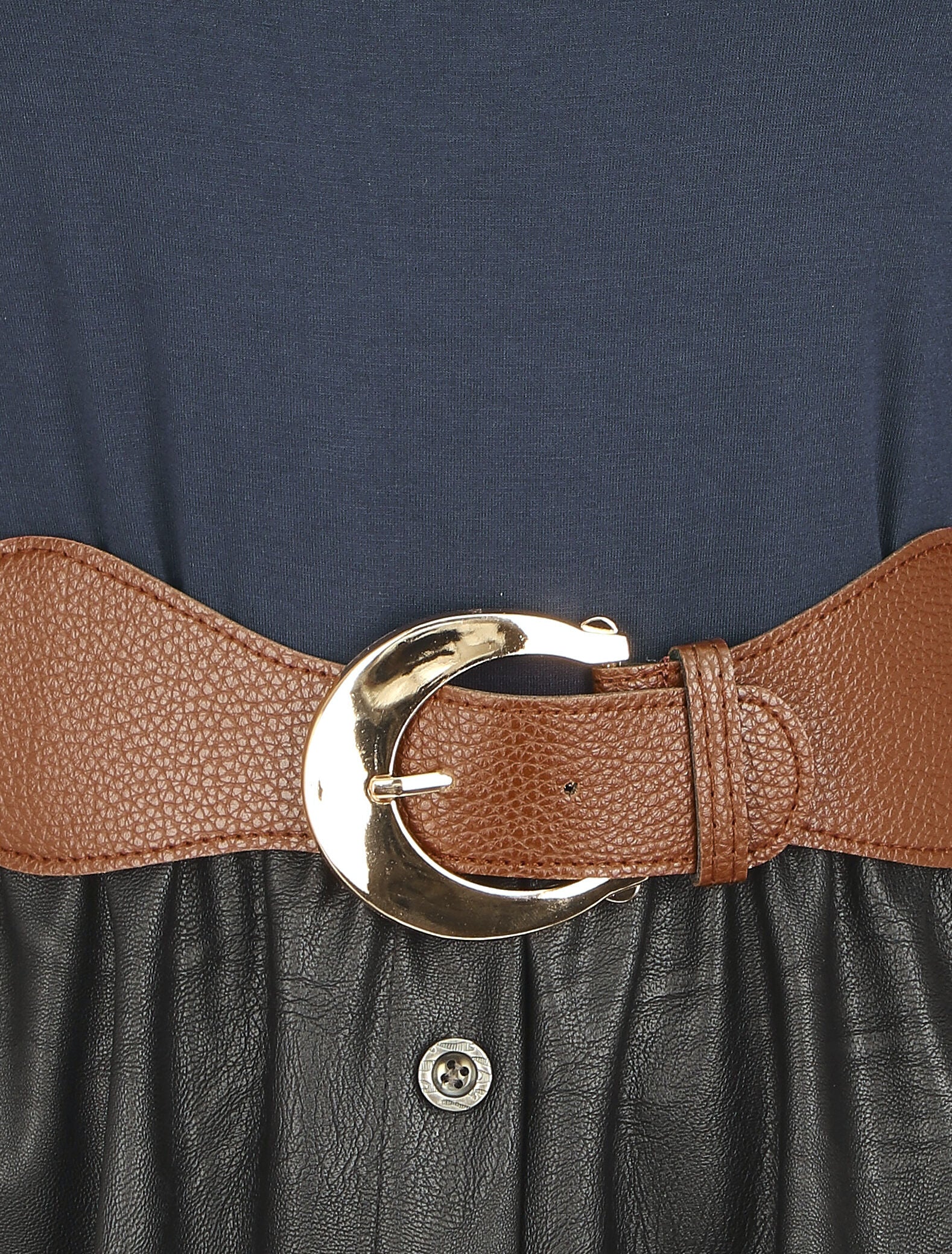 Robe bi-matière courte évasée simili - Marine - 3
