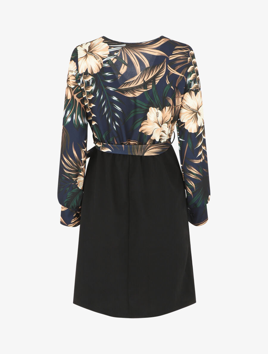 Robe bicolore imprimé fleuri - Marine - 2