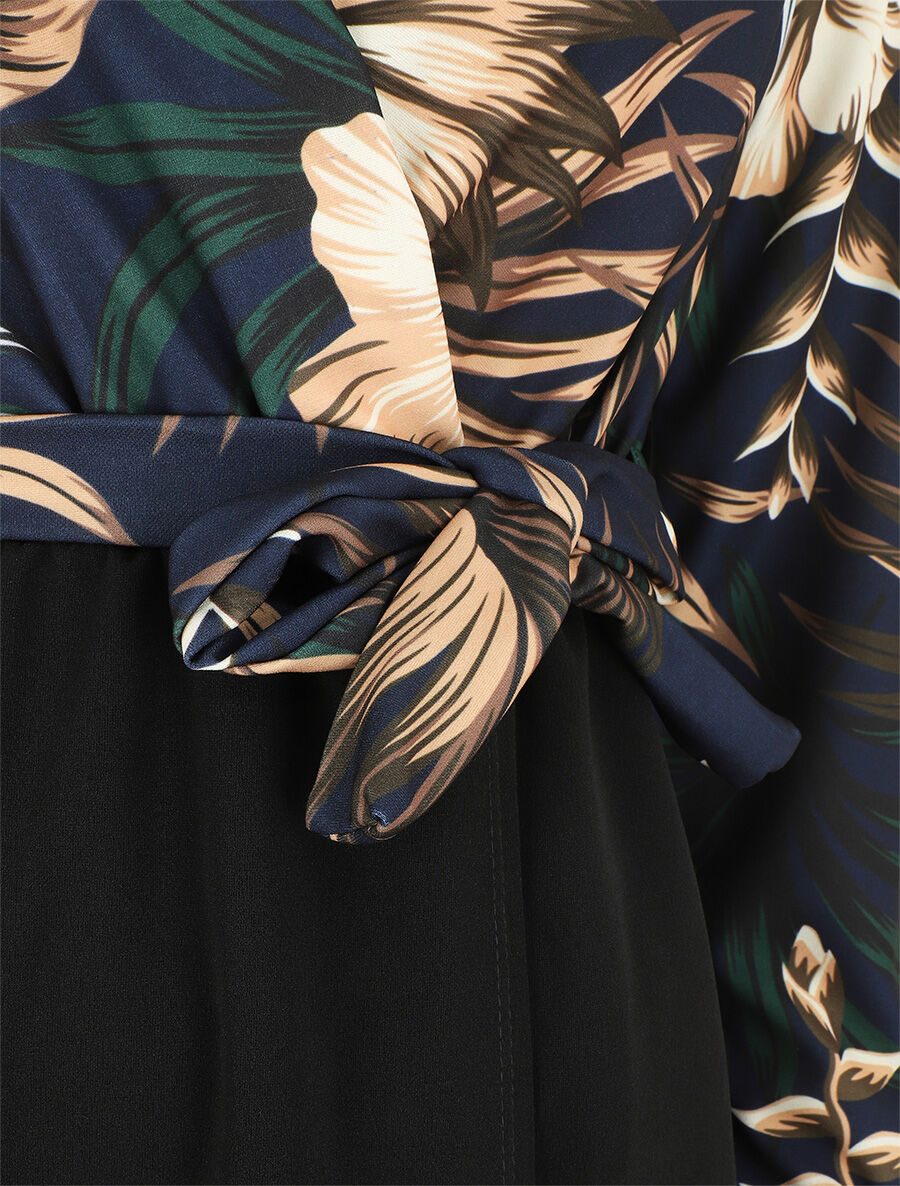 Robe bicolore imprimé fleuri - Marine - 3