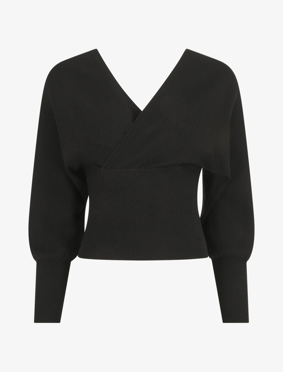 Pull crop top à manches longues - Noir - 1