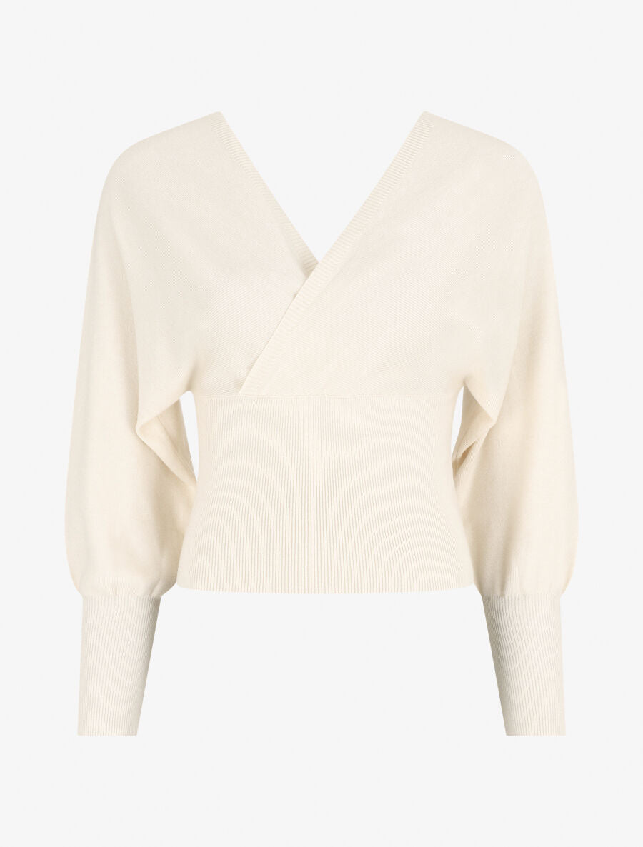 Pull crop top à manches longues - Crème - 1