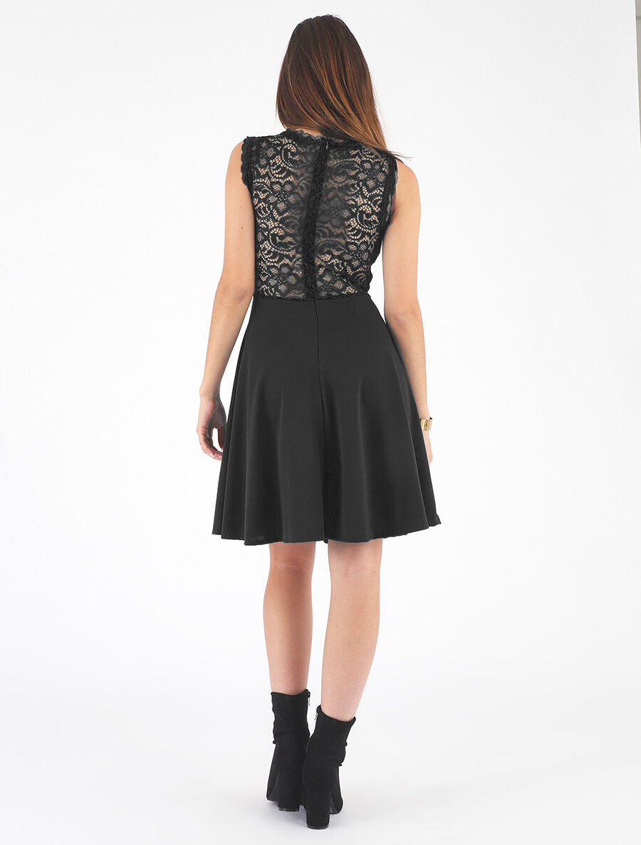 Robe uni à bustier en dentelle - Noir - 5