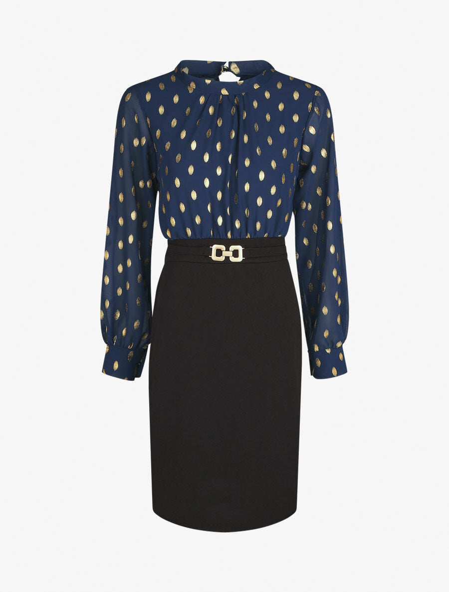 Robe droite bi-matière - Marine - 6