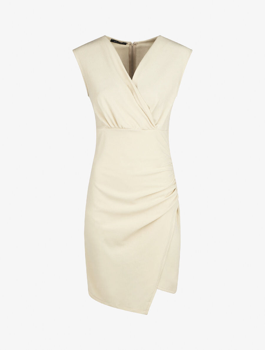 Robe fourreau uni et effet drapé - Beige - 1