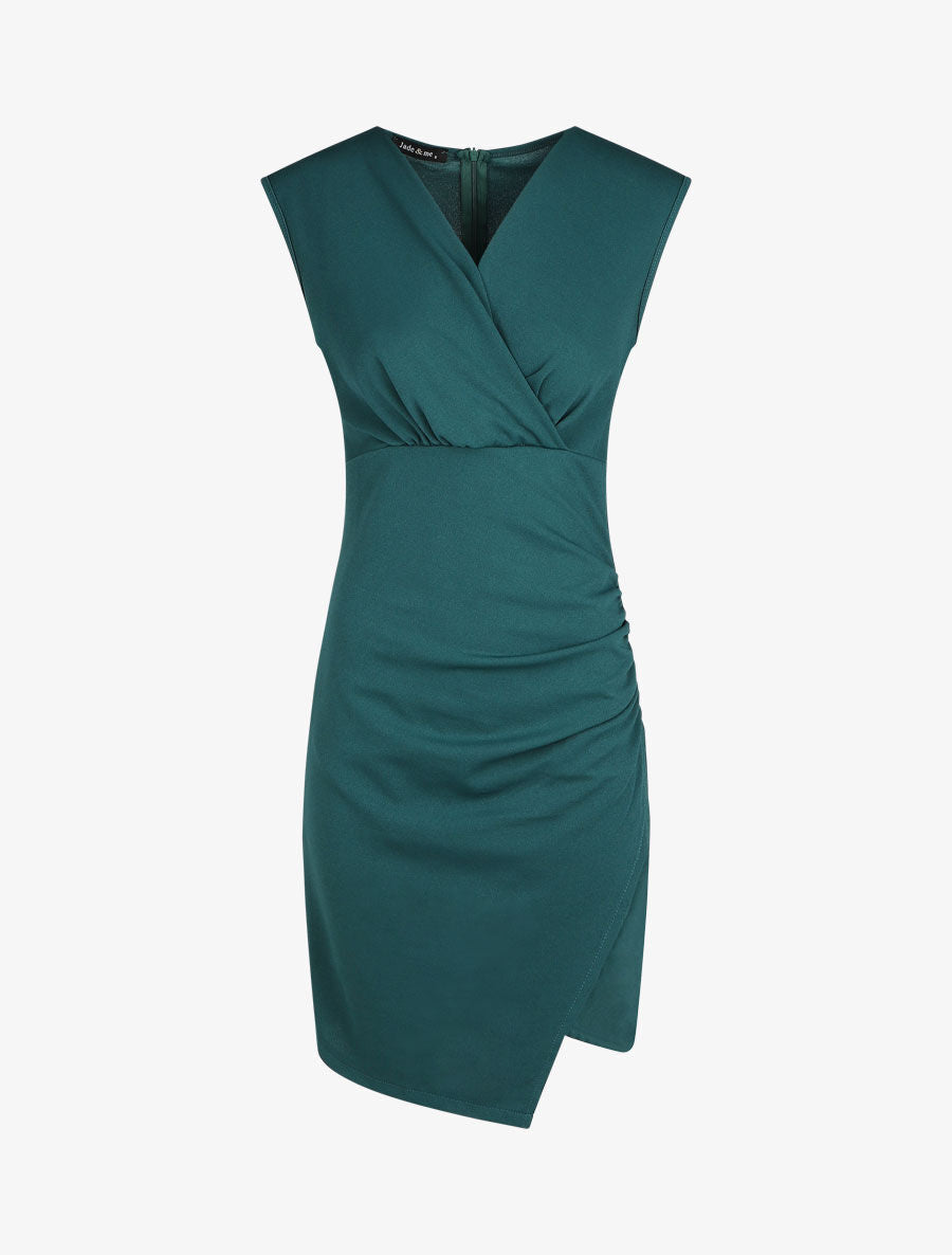 Robe fourreau uni et effet drapé - Bleu canard - 5