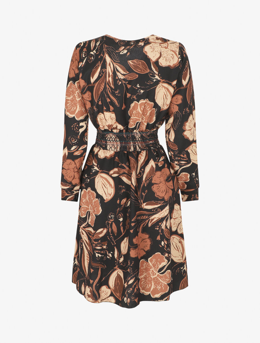 Robe imprimé fleuri à taille élastiquée - Noir - 2