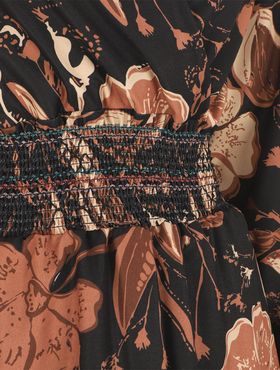 Robe imprimé fleuri à taille élastiquée - Noir - 3