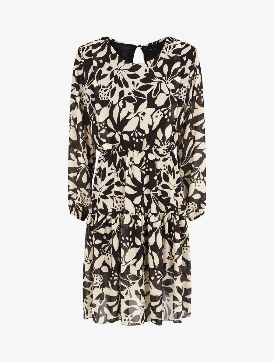 Robe évasée imprimé floral - Noir - 1