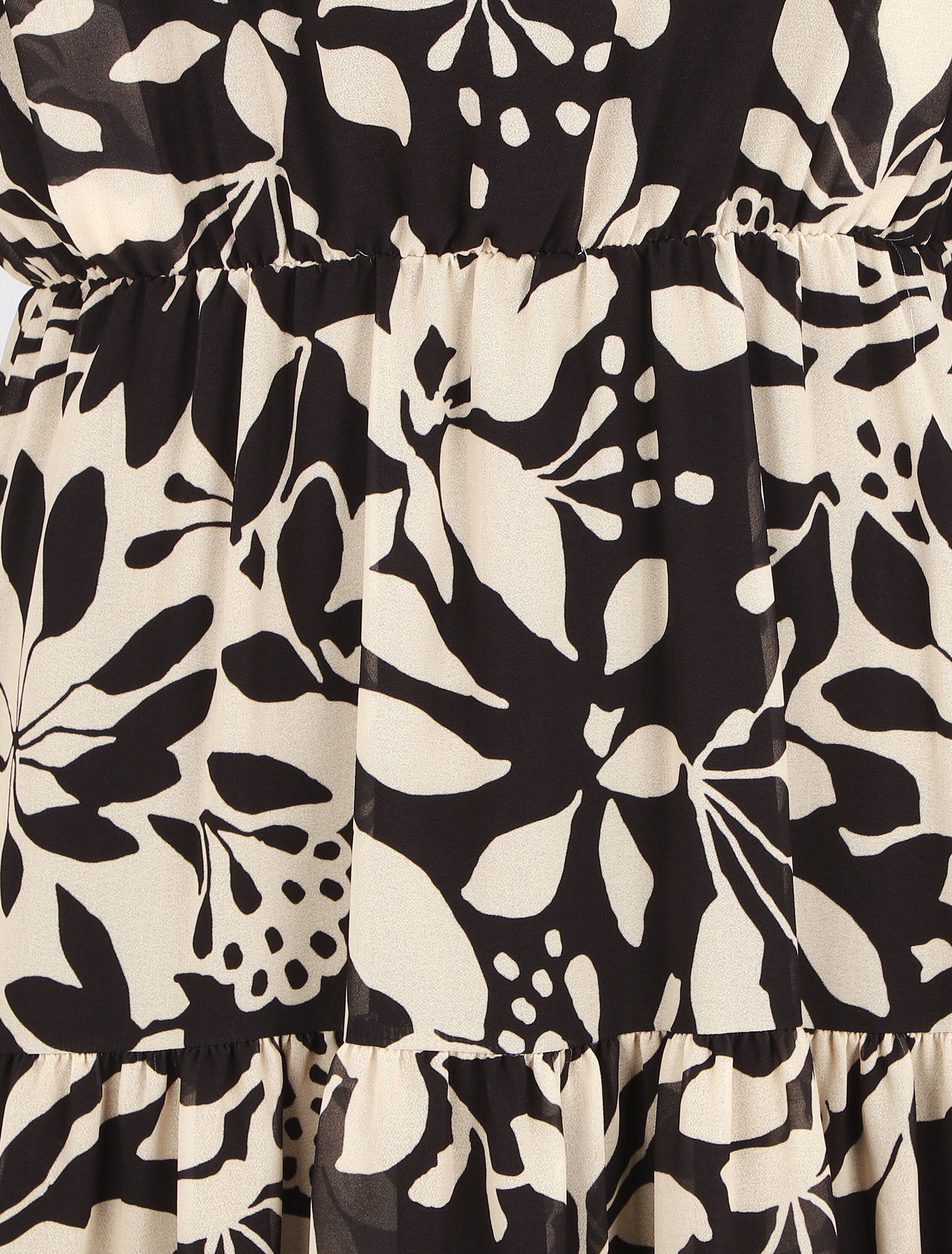 Robe évasée imprimé floral - Noir - 3