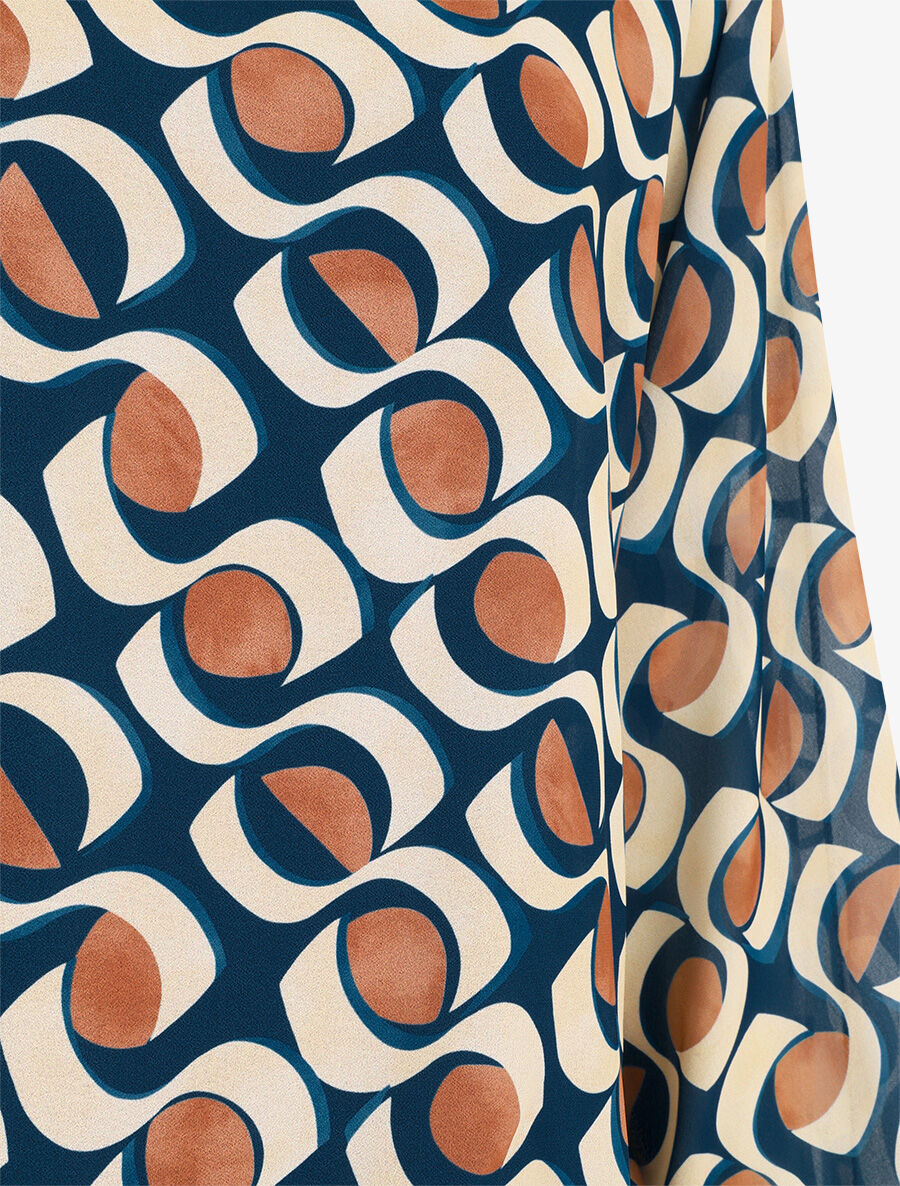 Blouse en voile imprimé graphique - Marine - 3