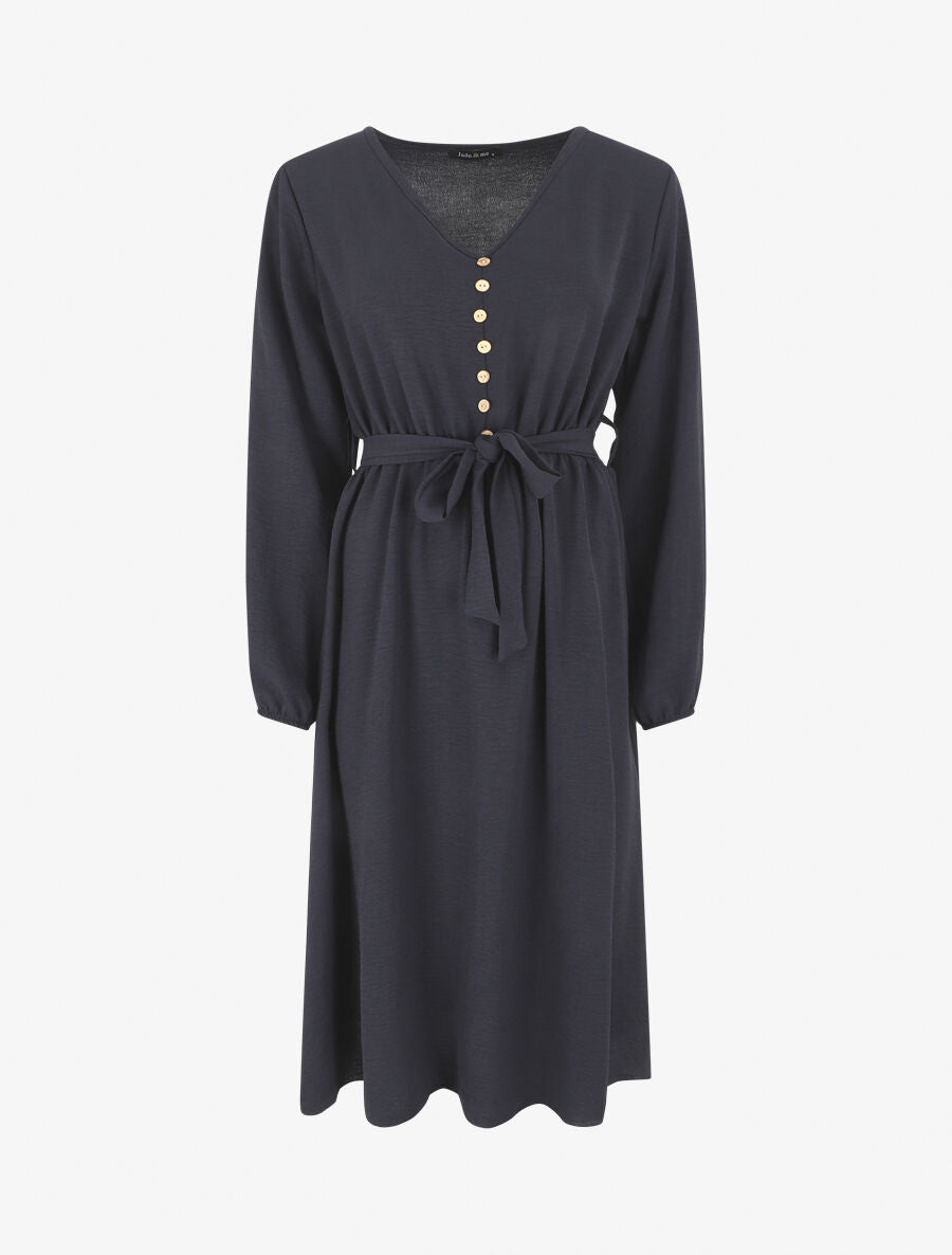 Robe longue unie - Marine - 1
