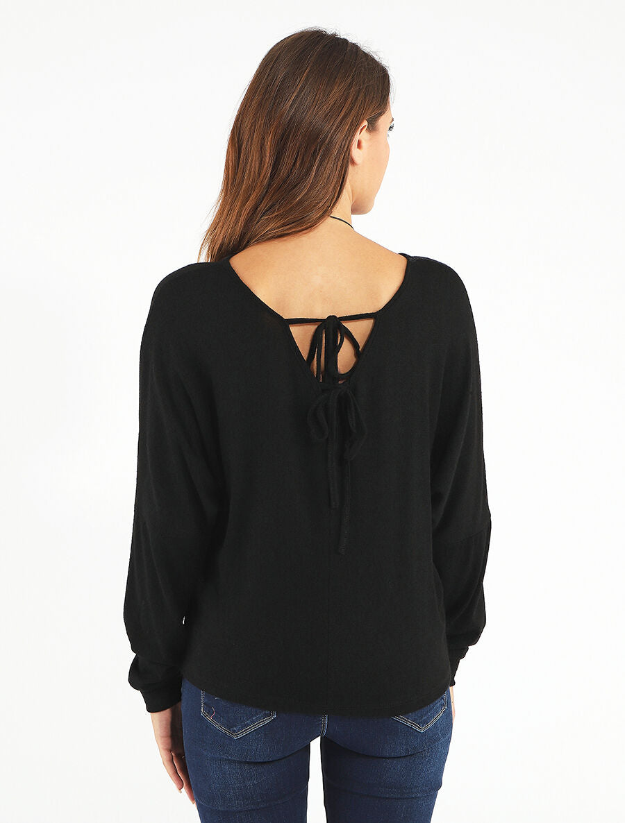 Pull uni fin à dos nu - Noir - 5