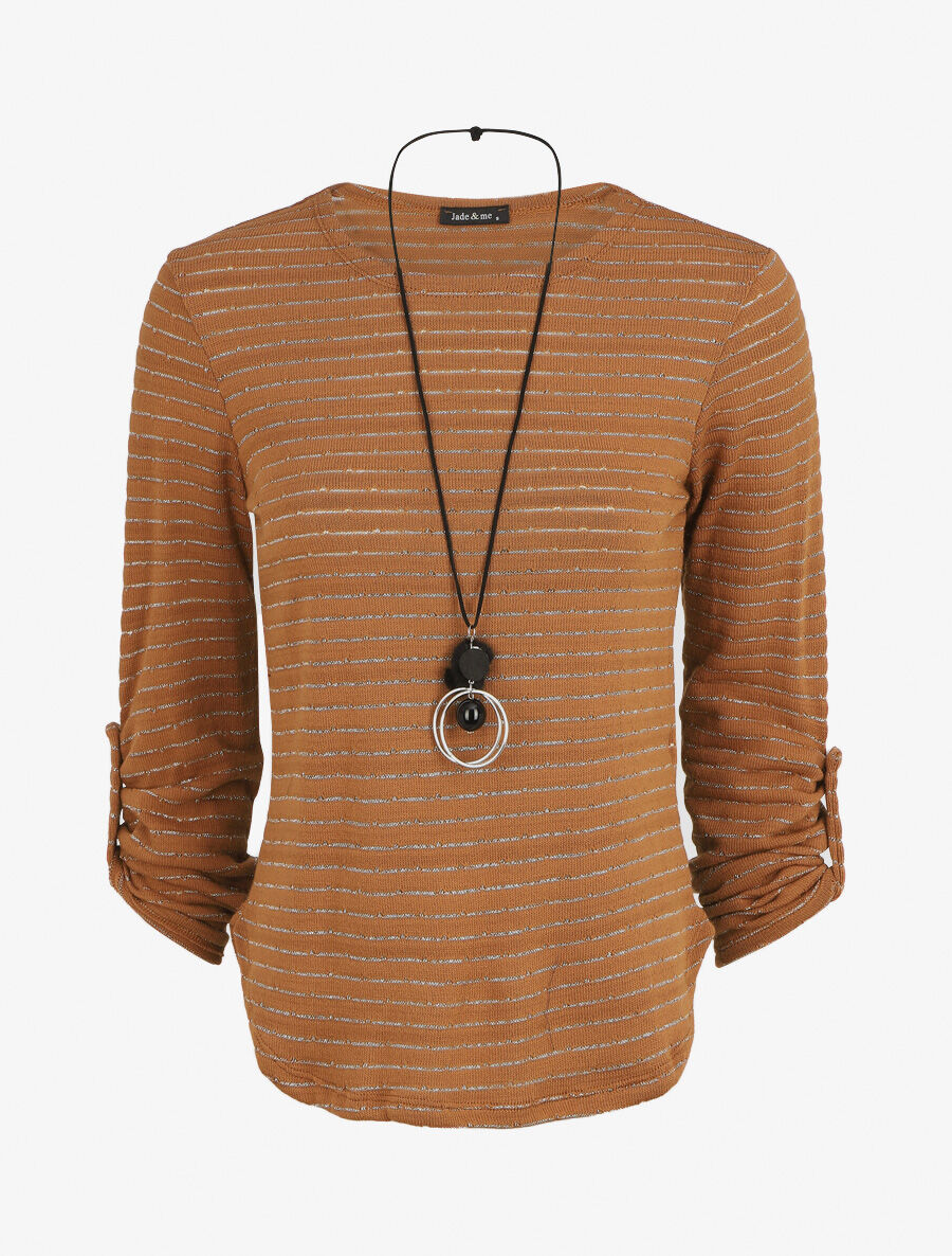 Pull ample à rayures irisées - Camel - 6