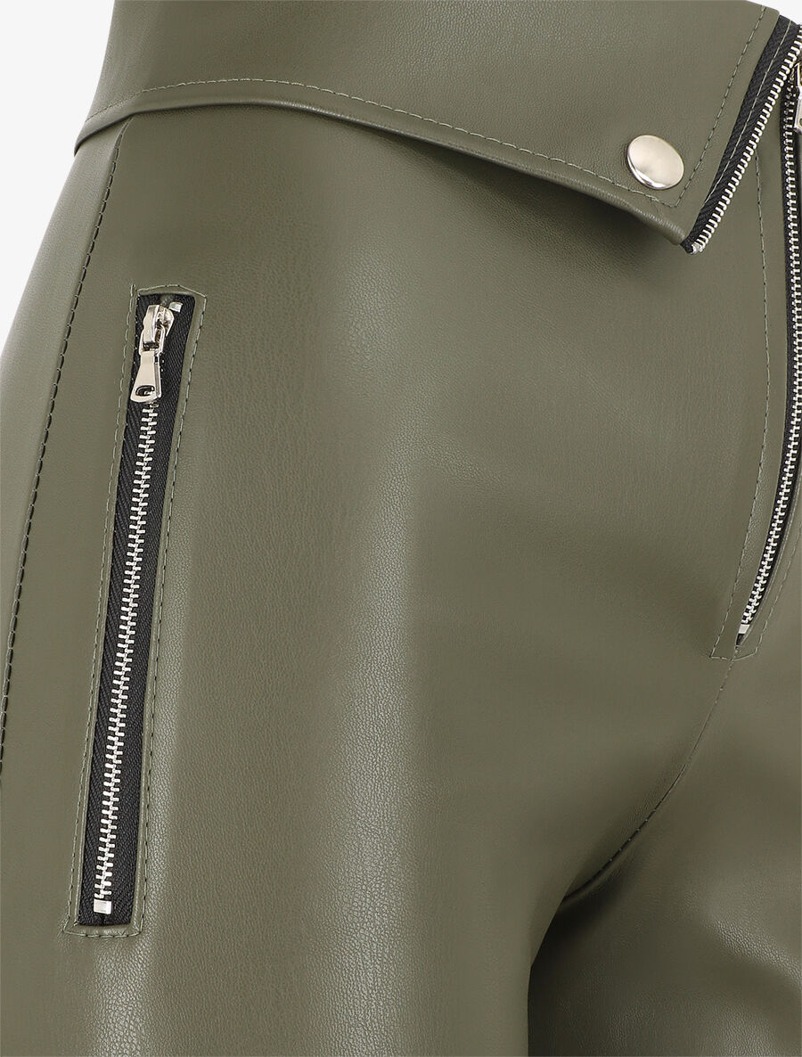 Pantalon ample en simili à revers - Kaki - 3