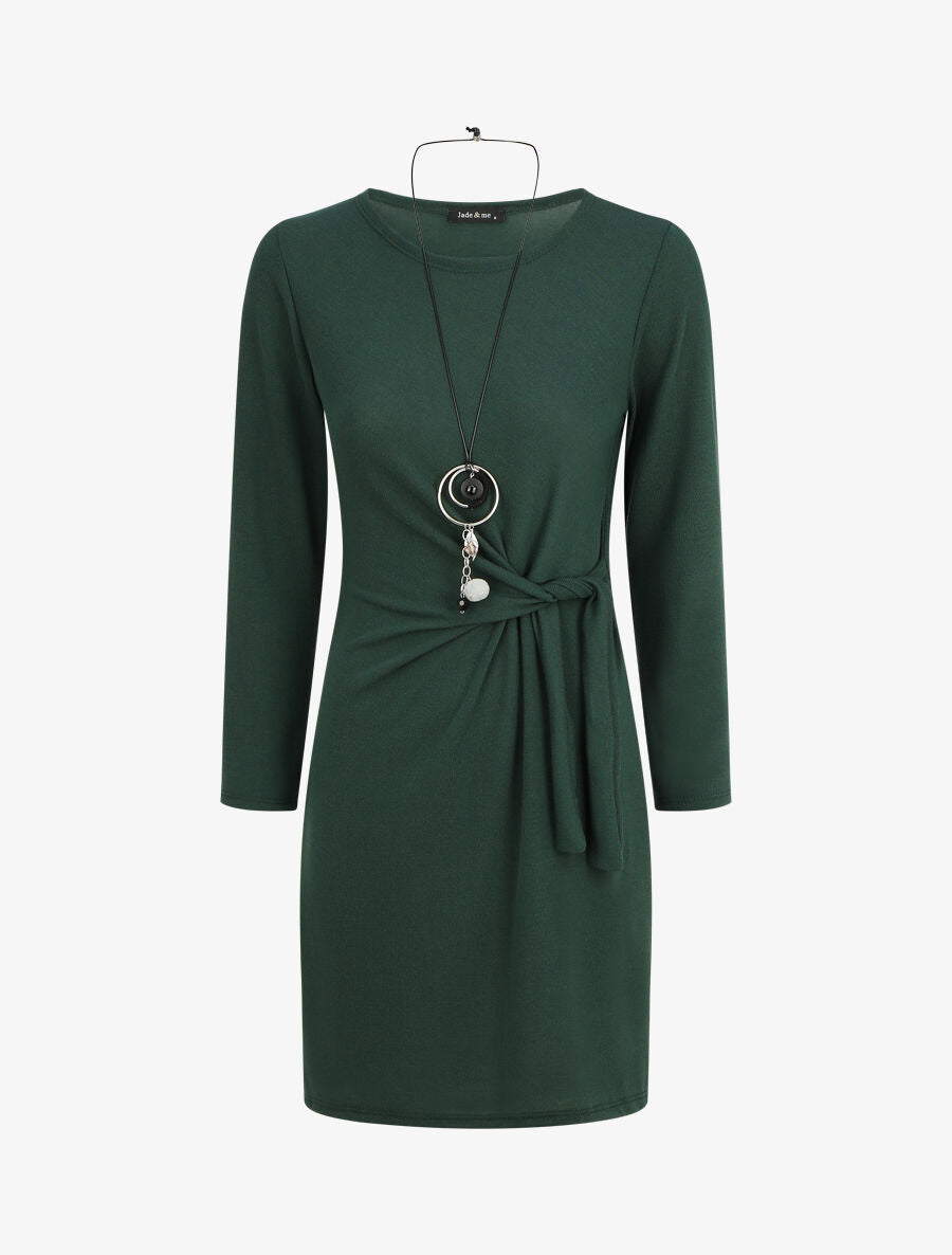Robe ajustée à noeud et manches longues - Vert foncé - 5