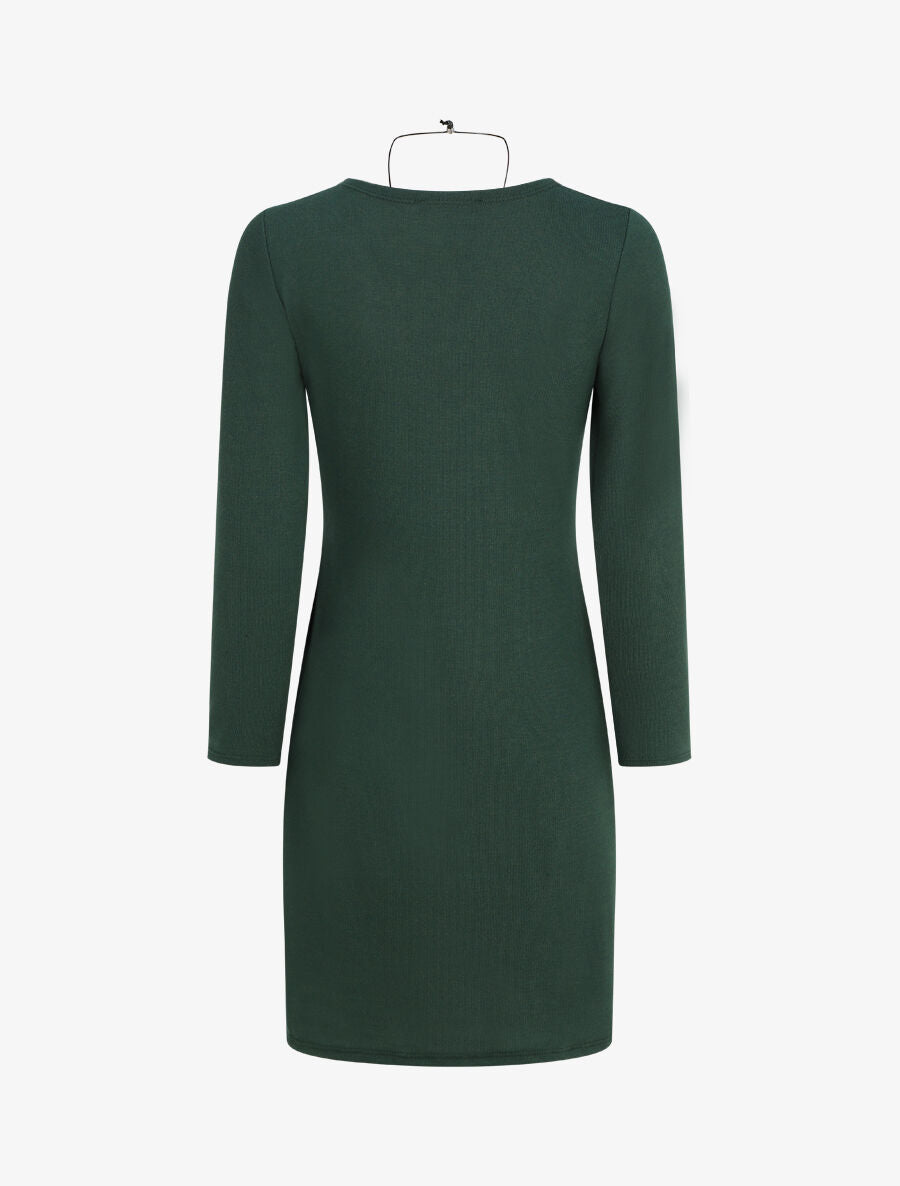 Robe ajustée à noeud et manches longues - Vert foncé - 2