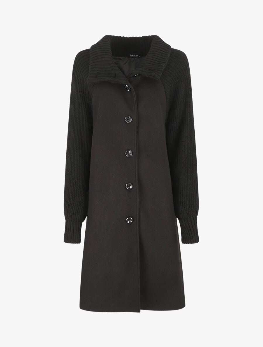 Manteau long oversize bi-matière - Noir - 4